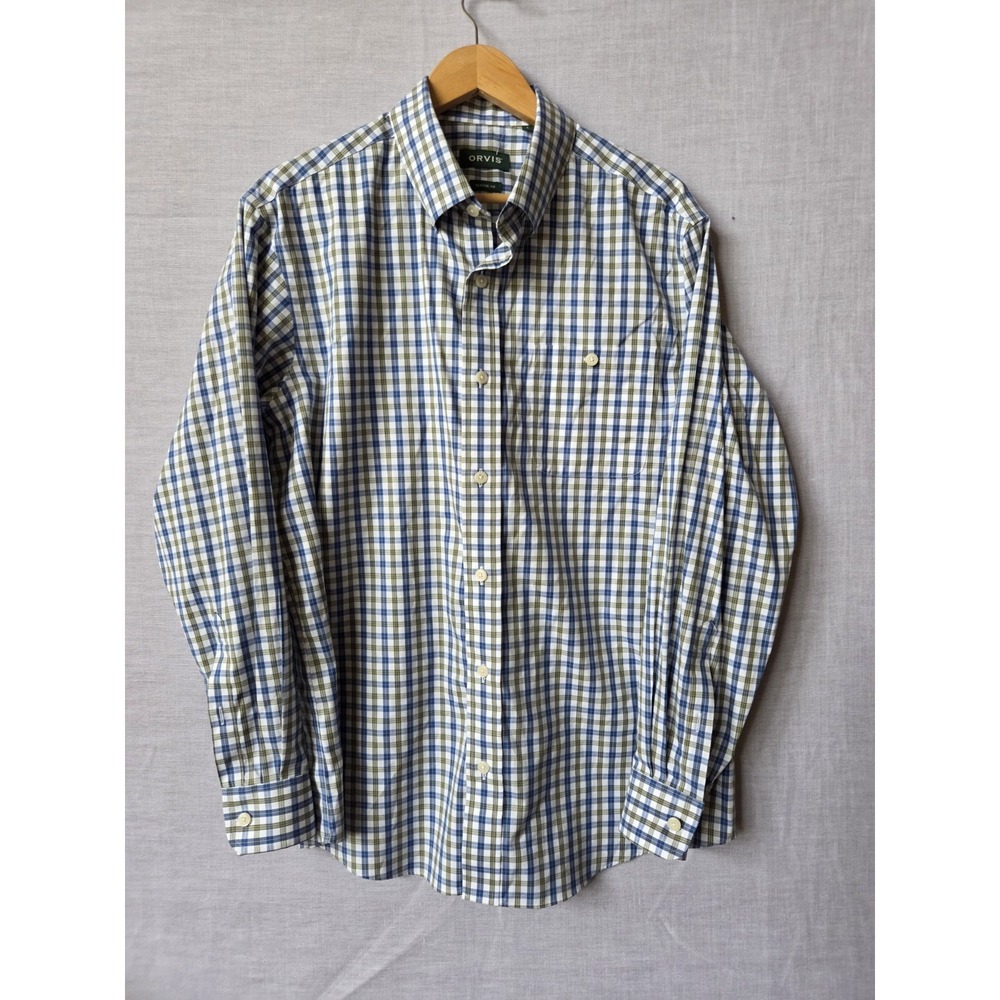 ORVIS Shirt Long Sleeve Mens Lg Plaid Button-Down Cotton No Wrinkle Classic Fit